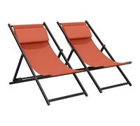 Outsunny Set di 2 sdraio pieghevole con poggiatesta in textilene, lettino da giardino all'aperto reclinabile da spiaggia, campeggio, piscina, terrazza, 60 x 100 x 85 cm, rosso mattone