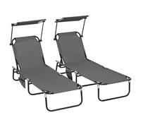 Outsunny Set di 2 sdraio pieghevoli da giardino con copertura parasole, schienale regolabile 5 posizioni, Grigio scuro Aosom Italy