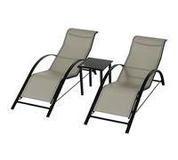 Outsunny Set di 2 sedie a sdraio da giardino con tavolino in vetro temperato con schienale braccioli per patio piscina terrazza esterna grigio