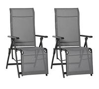 Outsunny Set di 2 sedie a sdraio reclinabili regolabili in 10 posizioni in Texteline, pieghevoli, con poggiapiedi, per patio, giardino, grigio