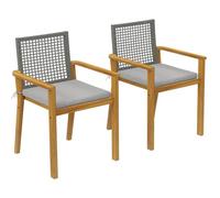 Outsunny Set di 2 sedie da giardino in legno per esterni, sedie da giardino impilabili con cuscini rimovibili, braccioli, schienale in rattan PE, portata 160 kg, per terrazza, 59x55x86 cm, legno