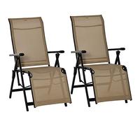 Outsunny Set di 2 sedie da giardino reclinabili per esterni, 10 posizioni regolabili, sedie a sdraio pieghevoli Zero Gravity con seduta in Texteline, braccioli e poggiapiedi, per patio, beige