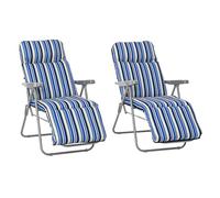 Outsunny Set di 2 Sedie Sdraio da Giardino Pieghevoli, Set di 2 Lettini Prendisole con Schienale Regolabile a 5 livelli, Cuscini, Braccioli, in Acciaio e Poliestere, per Esterni, Patio, Blu e Crema