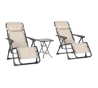 Outsunny Set di 2 Sedie Sdraio da Giardino Zero Gravity con Tavolino Beige