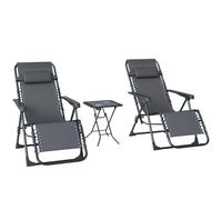 Outsunny Set di 2 Sedie Sdraio da Giardino Zero Gravity con Tavolino Grigio | Portabicchieri, Set Sedie Pieghevoli, Poggiatesta, Tessuto Traspirante, Schienale Regolabile a 5 Livelli