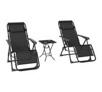 Outsunny Set di 2 Sedie Sdraio da Giardino Zero Gravity e Tavolino con Portabicchieri, Set Sedie Pieghevoli con Poggiatesta e Tessuto Traspirante, Schienale Regolabile a 5 livelli, Nero Aosom Italy