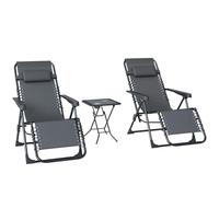 Outsunny Set di 2 Sedie Sdraio da Giardino Zero Gravity e Tavolino con Portabicchieri, Set Sedie Pieghevoli con Poggiatesta e Tessuto Traspirante, Schienale Regolabile a 5 livelli, Grigio