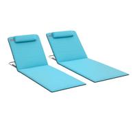 Outsunny Set di 2 tappetini da spiaggia pieghevoli a 5 livelli con poggiatesta e borsa per il trasporto 134x48x33-43 cm Blu