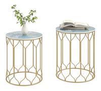 Outsunny Set di 2 tavolini rotondi a incastro moderni con piano in piastrelle di ceramica, tavolini piccoli, per interni ed esterni, con struttura in metallo, per soggiorno, camera da letto, patio