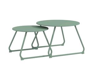 Outsunny Set di 2 tavolini rotondi impilabili, in metallo epossidico, Stabile tavolino da esterno Ø60 e Ø48 cm, verde