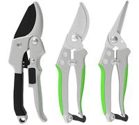 Outsunny Set di 3 forbici da giardino, set da taglio per giardinaggio, forbici da potatura a incudine, forbici da potatura bypass, cesoie, con lama in metallo affilata, manici in alluminio, argento,