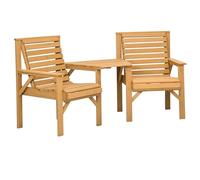 Outsunny Set di 3 mobili da giardino in legno, resistenti alle intemperie, con design a lamelle, foro per ombrellone, sedie da giardino, per esterni, balcone, set da giardino, marrone