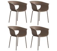 Outsunny Set di 4 Sedie da Giardino Ergonomiche per Balcone con Design Traforato e Braccioli, Resistenti alle Intemperie, Caffè Aosom Italy