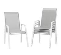 Outsunny Set di 4 sedie da giardino per esterni Sedie da terrazza impilabili Poltrona da pranzo con tessuto traspirante Struttura in metallo Braccioli e schienale 54x75,5x95 cm Grigio chiaro