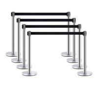 Outsunny Set di 8 Transenne con Nastri Estensibili 2 Metri max Nero e Argento