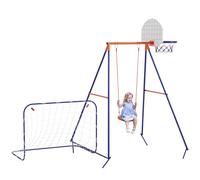Outsunny Set di altalene 3 in 1, altalena in acciaio per bambini con porta da calcio, canestro da basket, altalena da giardino per bambini 3-8 anni, acciaio, blu scuro