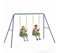 Outsunny Set di Altalene per Bambini, Struttura in Metallo, Multicolore | Seggiolino con Schienale Alto, 2 Seggiolini Arancioni, per Giardino e Interni