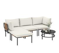 Outsunny Set di Mobili da Giardino 5 Pezzi, Sezionale L, Colore Cachi