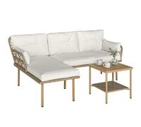 Outsunny Set Mobili Giardino 3 pz Divanetto 2 posti Chaise longue Tavolino Cuscini lavabili Crema