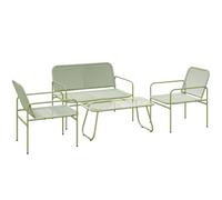 Outsunny Set di Mobili da Giardino in Rattan 4 Pezzi con Divanetto Verde | Salottino da Giardino Esterno, 2 Posti, 2 Poltrone, Tavolino Caffè Vetro, Acciaio, Terrazzo, Balcone