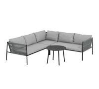 Outsunny Set di Mobili da Giardino in Rattan 4 Pezzi, Salotto da Esterno con Divano Angolare da Esterno Modulabile, Tavolino da Caffè Rotondo e Cuscini Lavabili, Struttura in Acciaio, Grigio Scuro