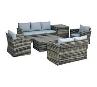 Outsunny Set di Mobili da Giardino in Rattan 6 Pezzi, Salotto da Giardino Esterno 7 Posti con Tavolo da Caffè e Tavolo Laterale Contenitore, 2 Divani, 2 Poltrone, Cuscini Lavabili, in Acciaio, Grigio