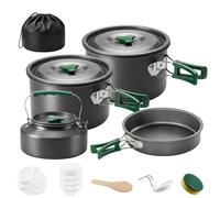 Outsunny Set di Pentole da Campeggio per 4-5 Persone, Leggero Kit da Cucina in Alluminio con Manici Anti-Scottatura, Pentole e Padelle Portatili per Escursionismo, Campeggio e Picnic, Grigio