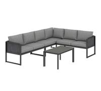 Outsunny Set Divano Angolare da Giardino in Metallo, 3 Poltrone, Tavolino Effetto Legno, Grigio Scuro Aosom Italy