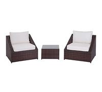 Outsunny Set Mobili da Balcone in PE Rattan, Tavolo da Giardino con Poltroncine e Cuscini, Marrone