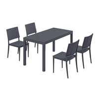 Outsunny Set Mobili da Giardino 5 pezzi, Tavolo Lungo con 4 Sedie Impilabili, Design a Lamelle, per 4 Persone, Grigio Scuro Aosom Italy