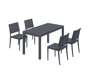 Outsunny Set Mobili da Giardino 5 pezzi, Tavolo Lungo con 4 Sedie Impilabili, Design a Lamelle, per 4 Persone, Grigio Scuro Aosom Italy