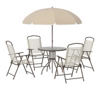 Outsunny Set Mobili da Giardino 6 Pezzi con Tavolo 4 Sedie e Ombrellone, Crema