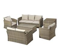 Outsunny Set Mobili da Giardino 6 Pezzi in Rattan, Salotto da Giardino con 2 Tavolini Contenitore, Divani e 2 Poltrone Imbottiti per 7 Persone, Beige