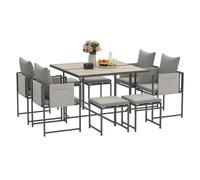 Outsunny Set Mobili da Giardino con Tavolo Quadrato, 4 Sedie e 4 Sgabelli Grigio