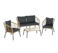 Outsunny Set Mobili da Giardino in Rattan 4 Pezzi Marrone e Grigio Scuro