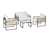 Outsunny Set da Esterno 4 Pezzi in Rattan con Divanetto, 2 Sedie e Tavolino Nero