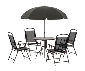 Outsunny - Set Mobili da Giardino in Tubi d'Acciaio 6 pz Set di Tavolo, Sedia e Ombrellone Nero