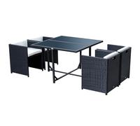 Outsunny Set Mobili da Giardino 5pz Set Tavolo da Pranzo con 4 Sedie con Cuscini Combinabili a Rettangolo, Nero, 109x109x72 cm