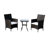 Outsunny Set Mobili da Outdoor in Rattan Tavolo con 2 Poltroncine con Cuscini, Nero