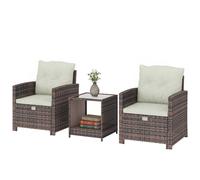 Outsunny Set Salotto da Giardino in Rattan 5 Pezzi, Set di Mobili da Giardino con 2 Poggiapiedi Salvaspazio, 2 Poltrone, Tavolo da Caffè a 2 Livelli, Cuscini, per Esterno Balcone Patio, Marrone/Crema