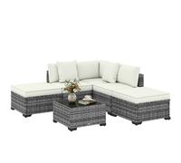 Outsunny Set Salotto da Giardino in Rattan 6 Pezzi, Set di Mobili da Giardino ad L con Divani senza Braccioli, Sedia Angolare, Poggiapiedi, Cuscini, Tavolino, Salottino da Esterno Patio, Grigio Misto