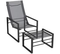 Outsunny Set poltrona relax da giardino con poggiapiedi, sedia a sdraio pieghevole mare, struttura in metallo e tessuto a rete ventilato, colore: grigio