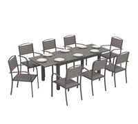 Outsunny Set Pranzo Estensibile, Tavolo e Sedie, 9 Pezzi, Alluminio, Grigio