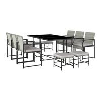 Outsunny Set Pranzo Patio 11 Pezzi, Mobili Esterno Con 6 Poltrone, 4 Pouf, Grigio Aosom Italy