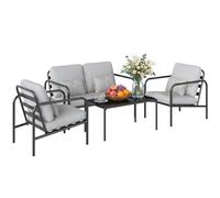 Outsunny Set Salotto da Giardino 4 Pezzi Divano 2 Posti Grigio Chiaro
