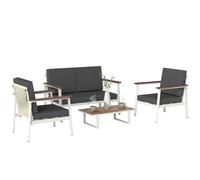 Outsunny Set Salotto da Giardino 4 Pezzi, Set di Mobili da Giardino in Legno di Acacia e Metallo con Divano 2 Posti, 2 Poltrone, Tavolino, Cuscini, Schienale Intrecciato, Salottino da Esterno, Grigio