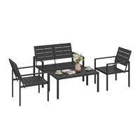 Outsunny Set Salotto da Giardino 4 Pezzi in HDPE con Divano a 2 Posti, Nero