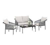 Outsunny Set Salotto da Giardino 4 Pezzi in Rattan Cachi Grigio Chiaro