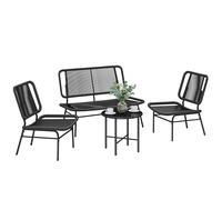 Outsunny Set Salotto da Giardino 4 Pezzi in Rattan, Set di Mobili da Giardino con Divano a 2 Posti, 2 Sedie, Tavolino da Caffè Piano Metallo, Struttura in Acciaio, Salottino da Esterno Balcone, Nero