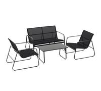 Outsunny Set Salotto da Giardino 4 Pezzi Metallo e Texteline, Nero | Divanetto da Esterno a 2 Posti, 2 Sedie e Tavolo da Caffè in Vetro Temperato, Set di Mobili da Giardino